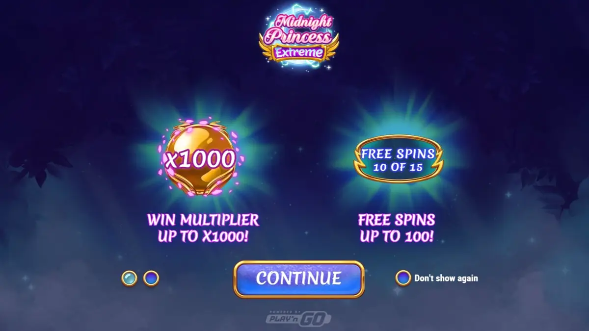 Midnight Princess Extreme slot game screen na may mga anime princesses at neon cosmic background